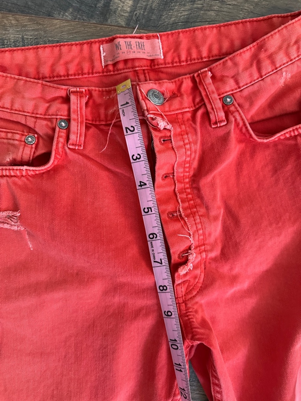 We The Free Straight Button-Fly Jeans in Red-Orange - Picture 2 of 7
